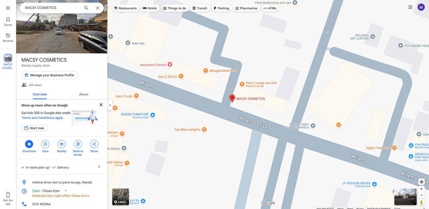 Location: MIREMA DRIVE, MIREMA NEXT TO PARIS BAR AND GRILL cososmetics wholesale and retail